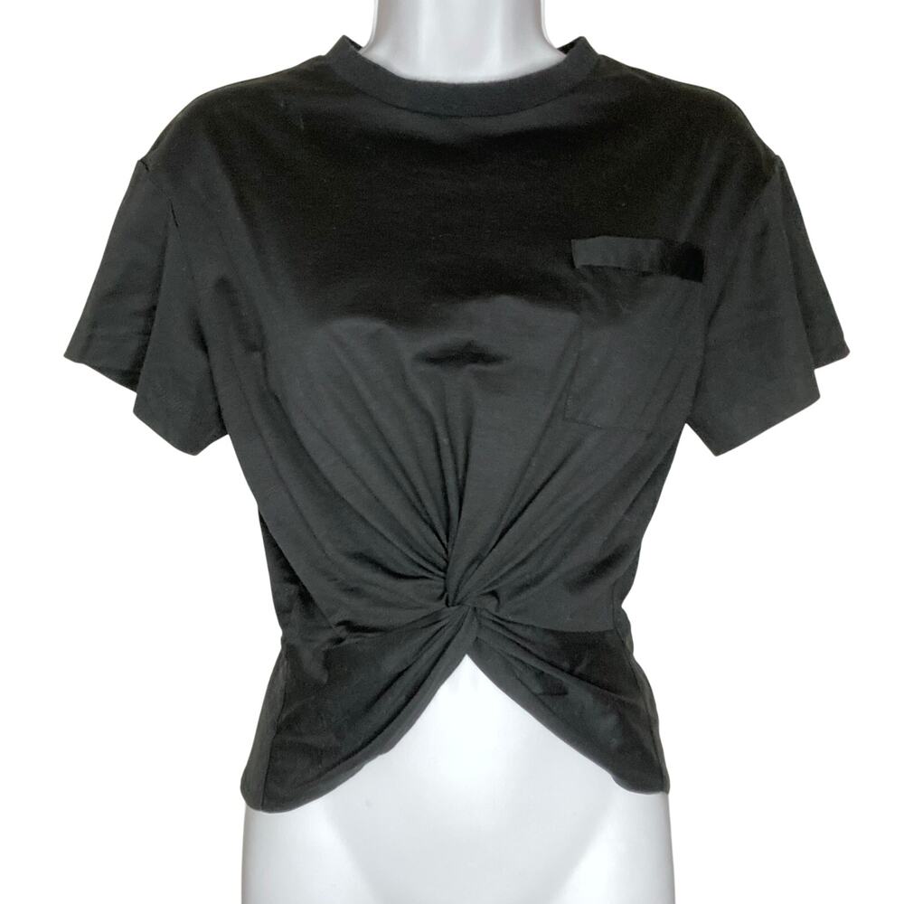 Cinq A Sept Black Shiloh Tee Twist Knot Front Short Sleeve Top High Neck Size XS